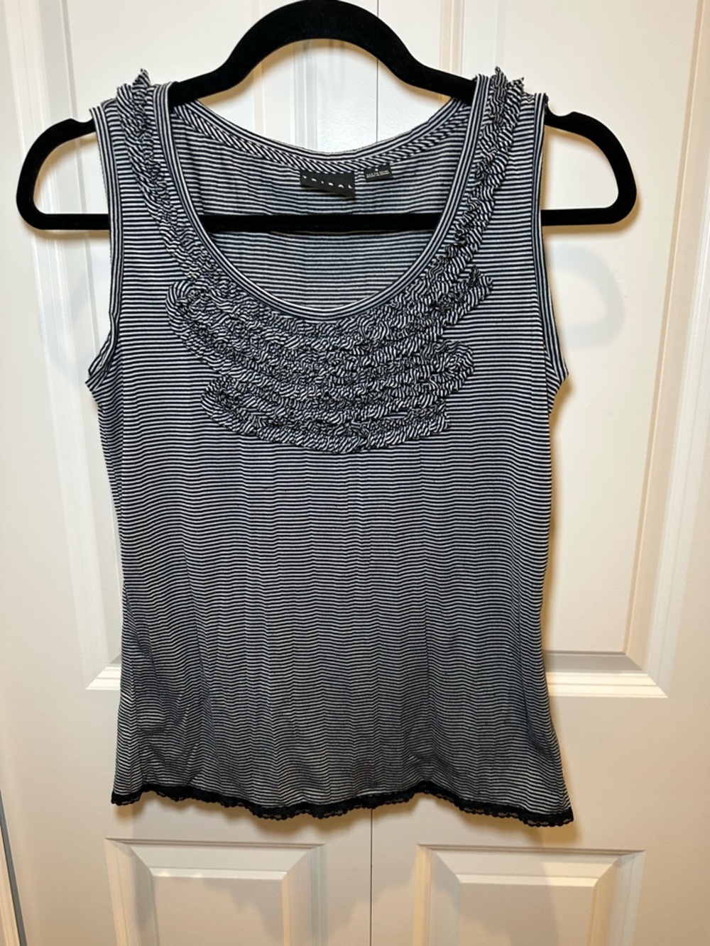 Tribal Black & White Striped Ruffle-Front Tank